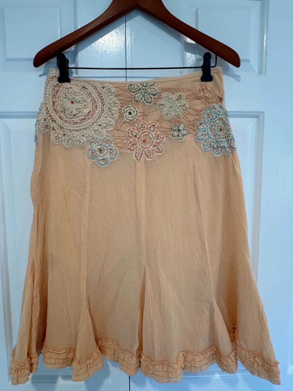 Odille Peach A-Line Skirt with Multicolor Floral Lace - Picture 2 of 4
